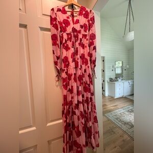 Borgo De Nor Pink Maxi Dress with Red Floral Print